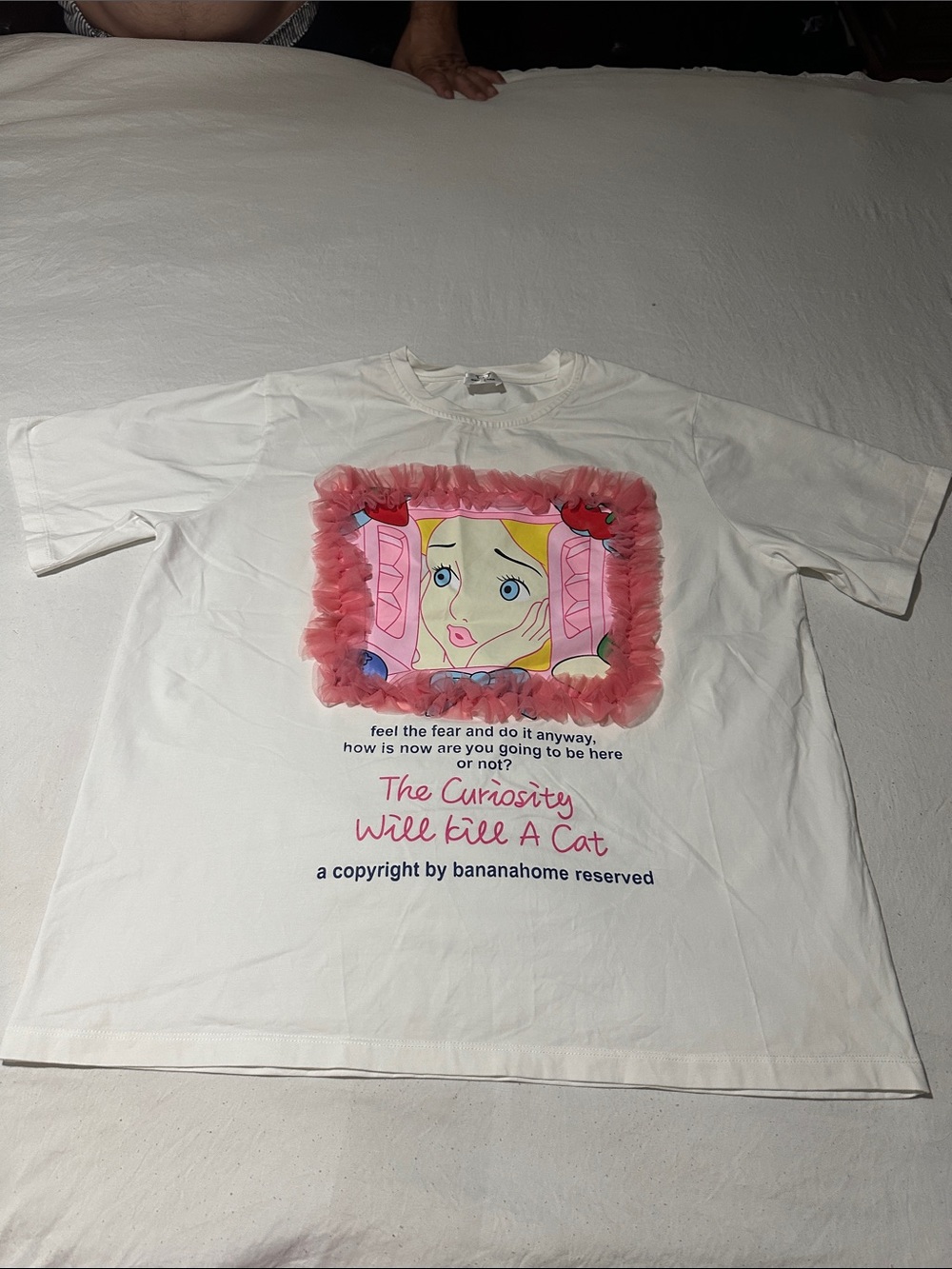 Banana Republic White Graphic Tee with Pink Ruffle Frame